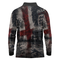 England National Football Long Sleeve Polo Shirt Football is Coming Home Typography Grunge Style