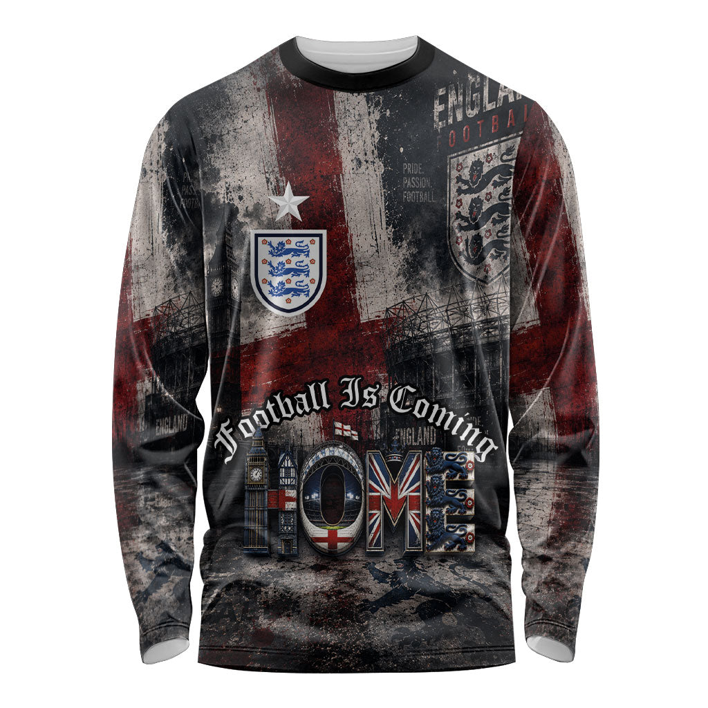 England National Football Long Sleeve Shirt Football is Coming Home Typography Grunge Style