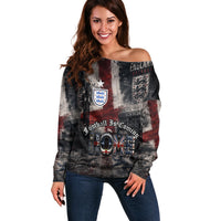 England National Football Off Shoulder Sweater Football is Coming Home Typography Grunge Style