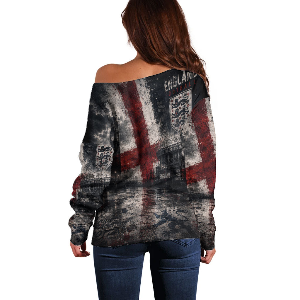 England National Football Off Shoulder Sweater Football is Coming Home Typography Grunge Style