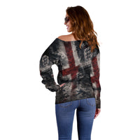 England National Football Off Shoulder Sweater Football is Coming Home Typography Grunge Style