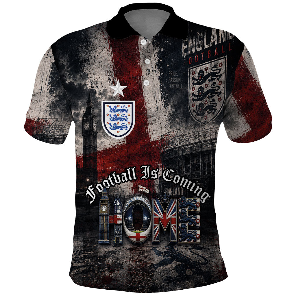 England National Football Polo Shirt Football is Coming Home Typography Grunge Style