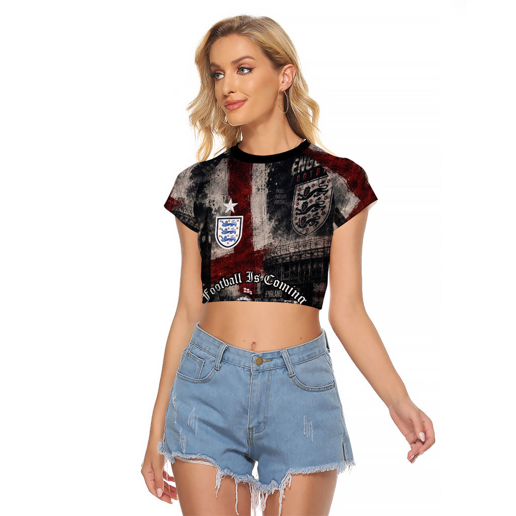 England National Football Raglan Cropped T Shirt Football is Coming Home Typography Grunge Style