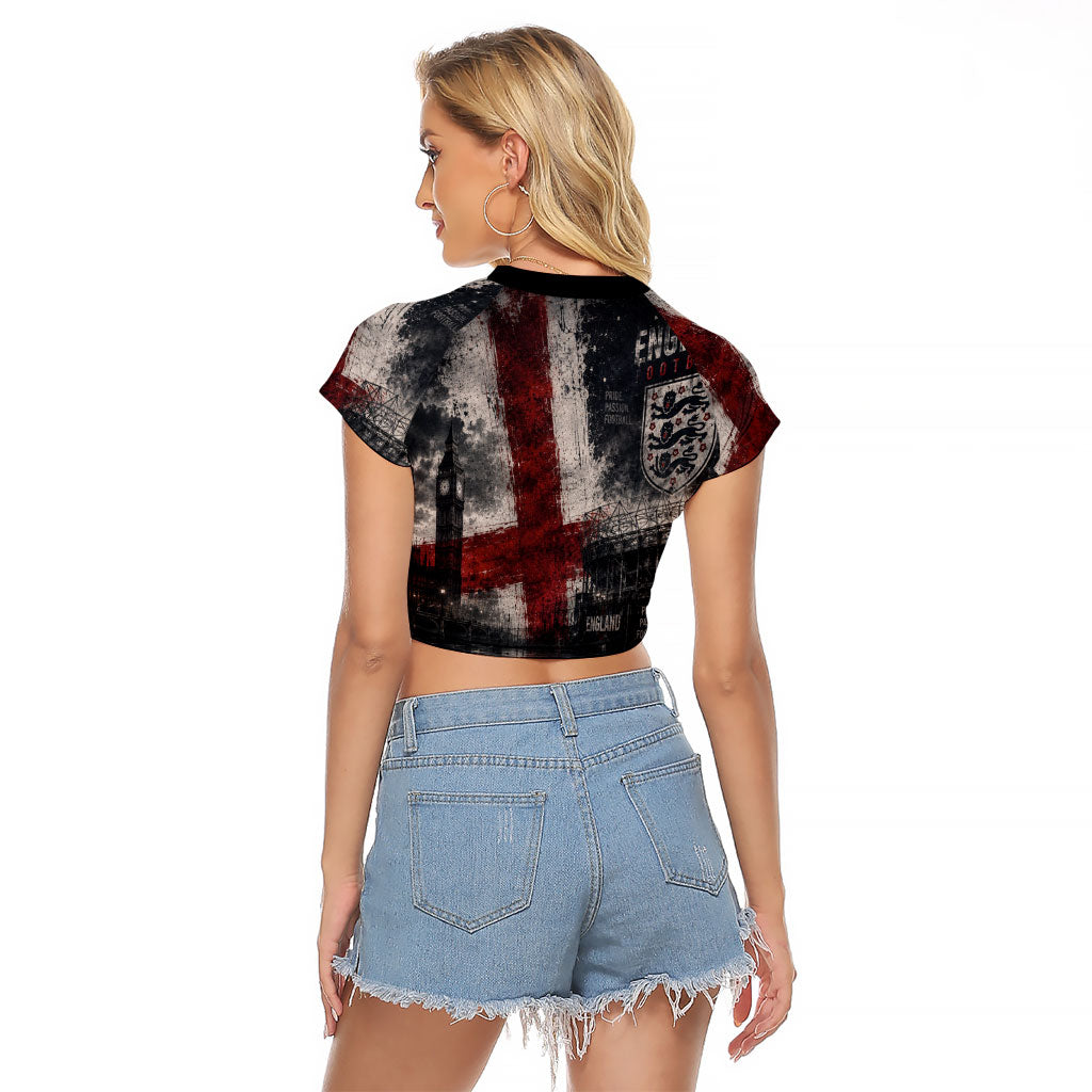 England National Football Raglan Cropped T Shirt Football is Coming Home Typography Grunge Style