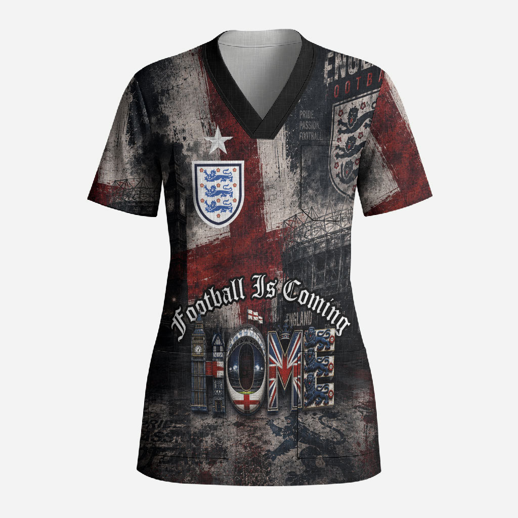 England National Football Scrub Top Football is Coming Home Typography Grunge Style