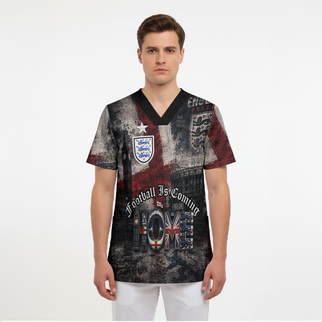 England National Football Scrub Top Football is Coming Home Typography Grunge Style