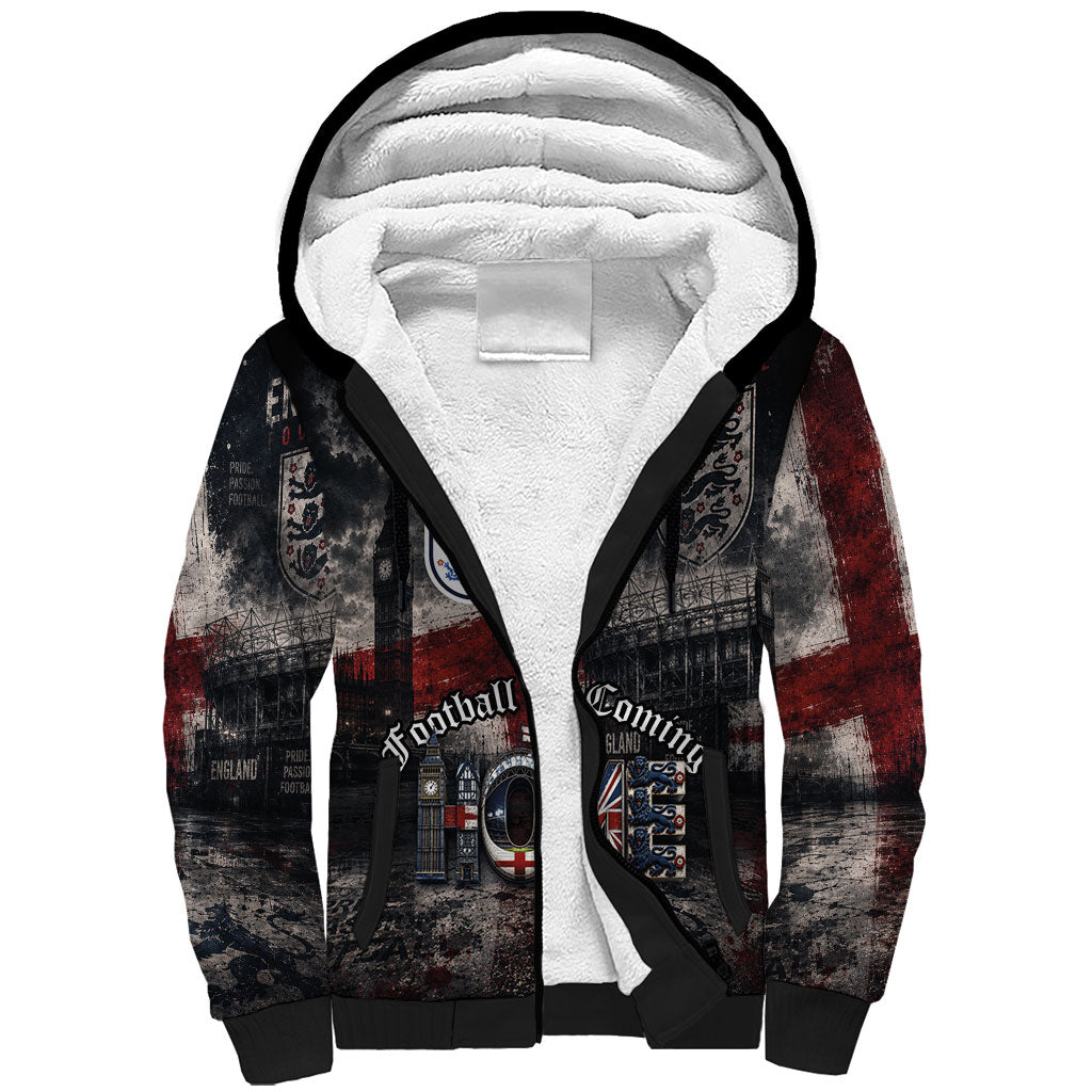 England National Football Sherpa Hoodie Football is Coming Home Typography Grunge Style