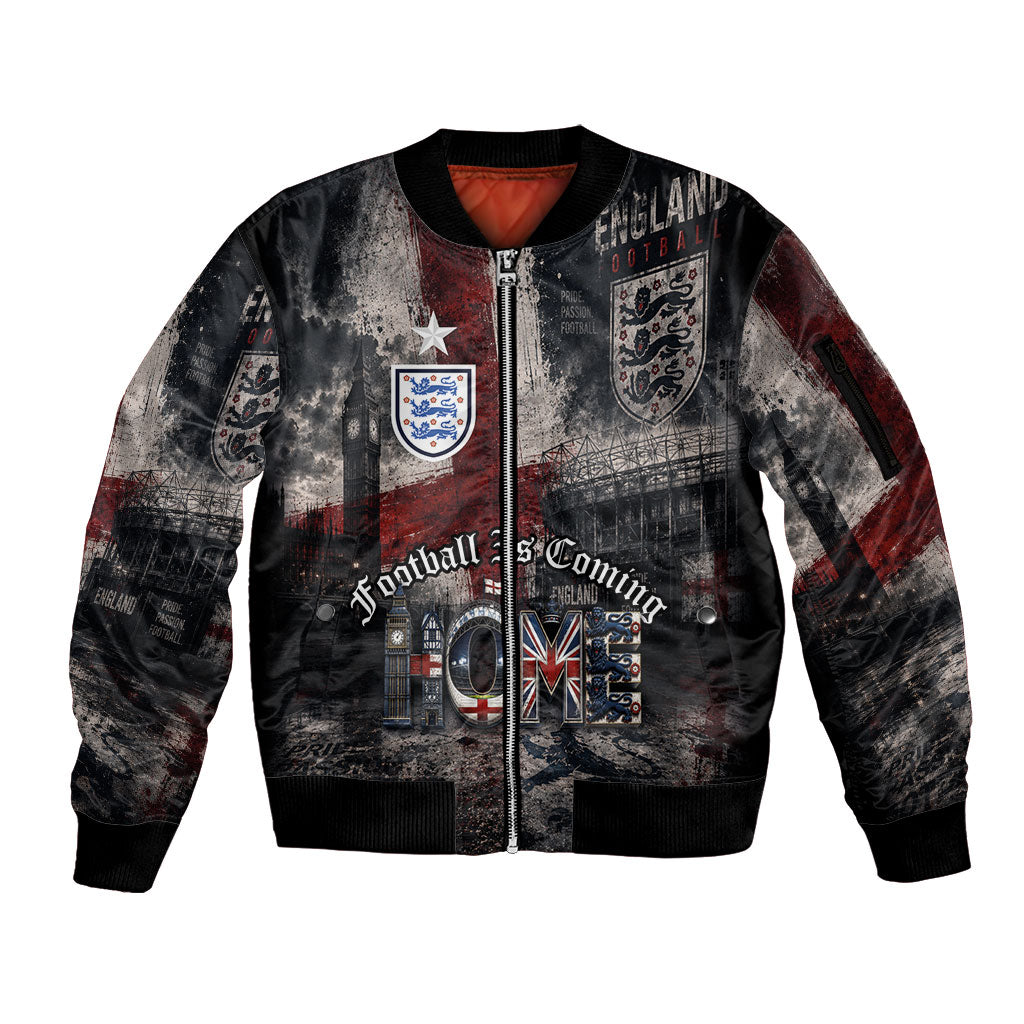 England National Football Sleeve Zip Bomber Jacket Football is Coming Home Typography Grunge Style