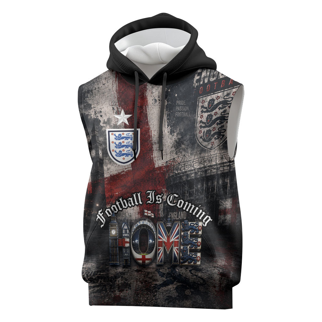 England National Football Sleeveless Hoodie Football is Coming Home Typography Grunge Style