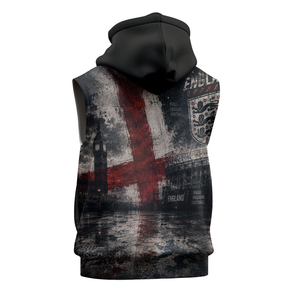 England National Football Sleeveless Hoodie Football is Coming Home Typography Grunge Style