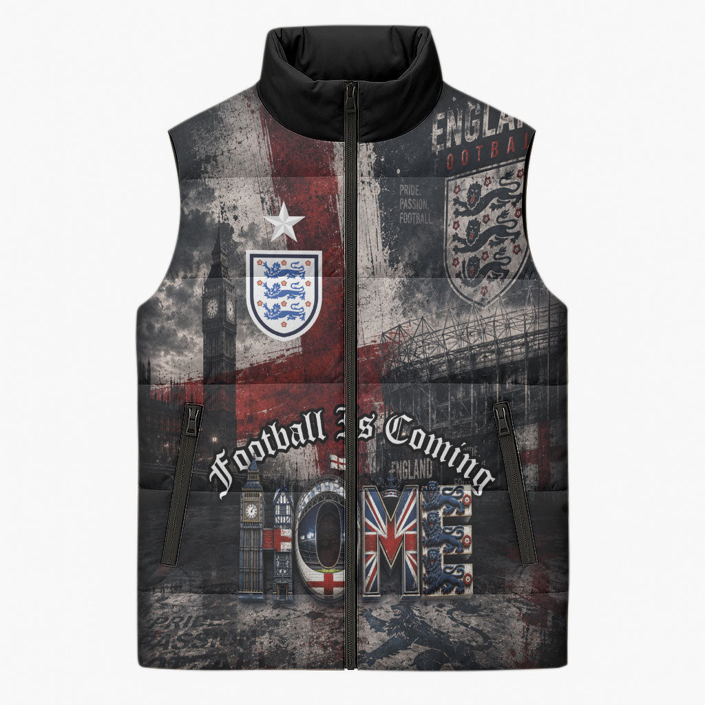 England National Football Sleeveless Puffer Jacket Football is Coming Home Typography Grunge Style