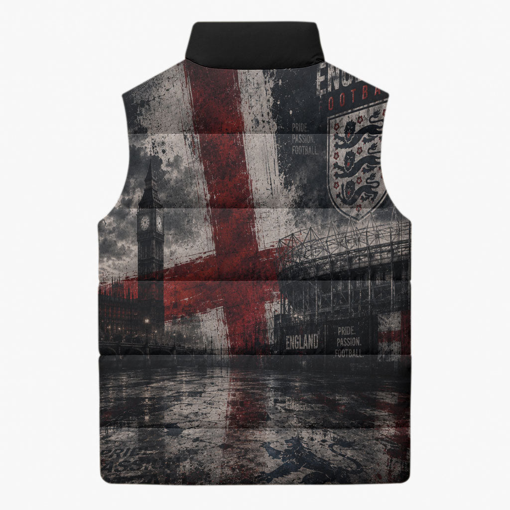 England National Football Sleeveless Puffer Jacket Football is Coming Home Typography Grunge Style