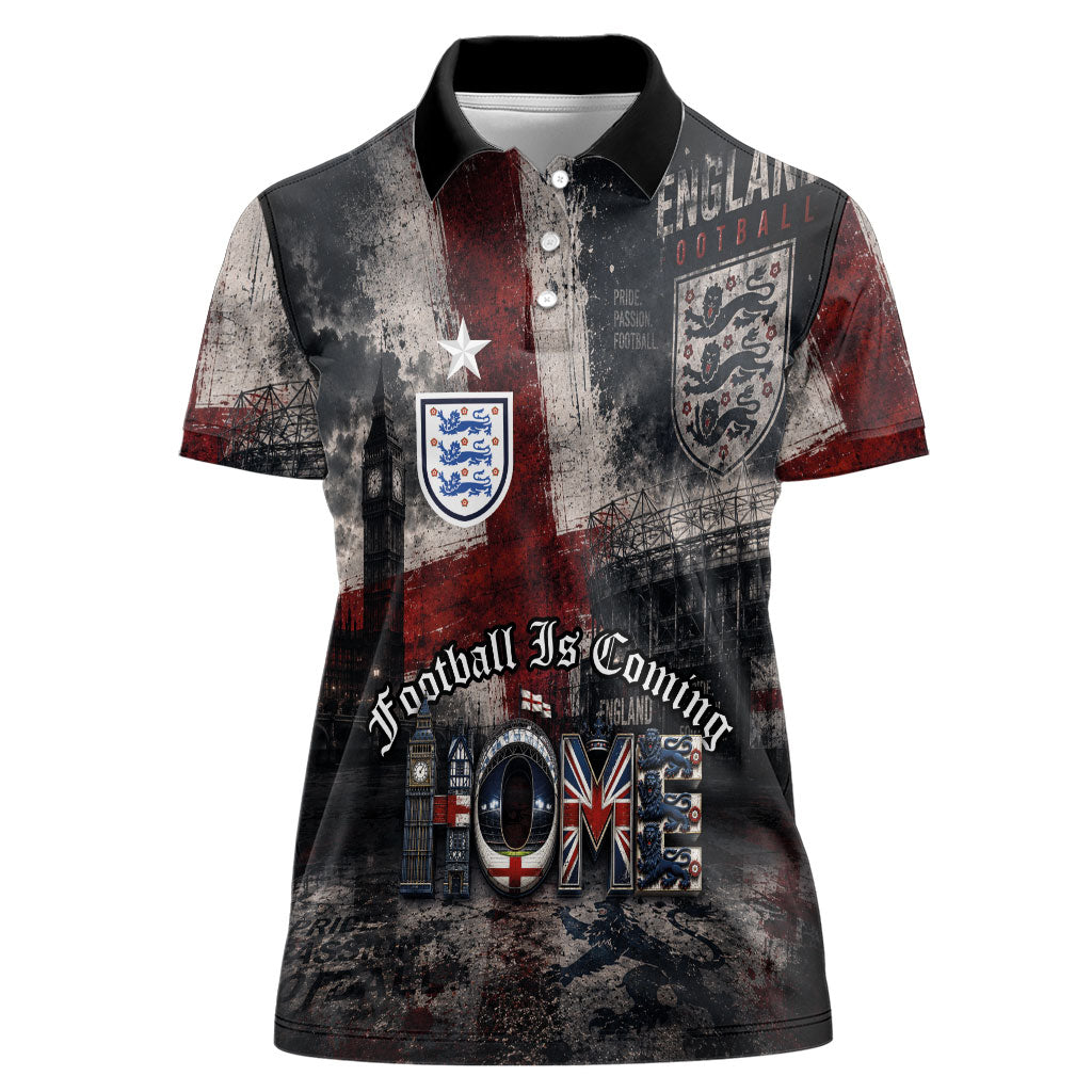 England National Football Women Polo Shirt Football is Coming Home Typography Grunge Style