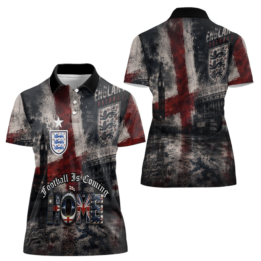 England National Football Women Polo Shirt Football is Coming Home Typography Grunge Style