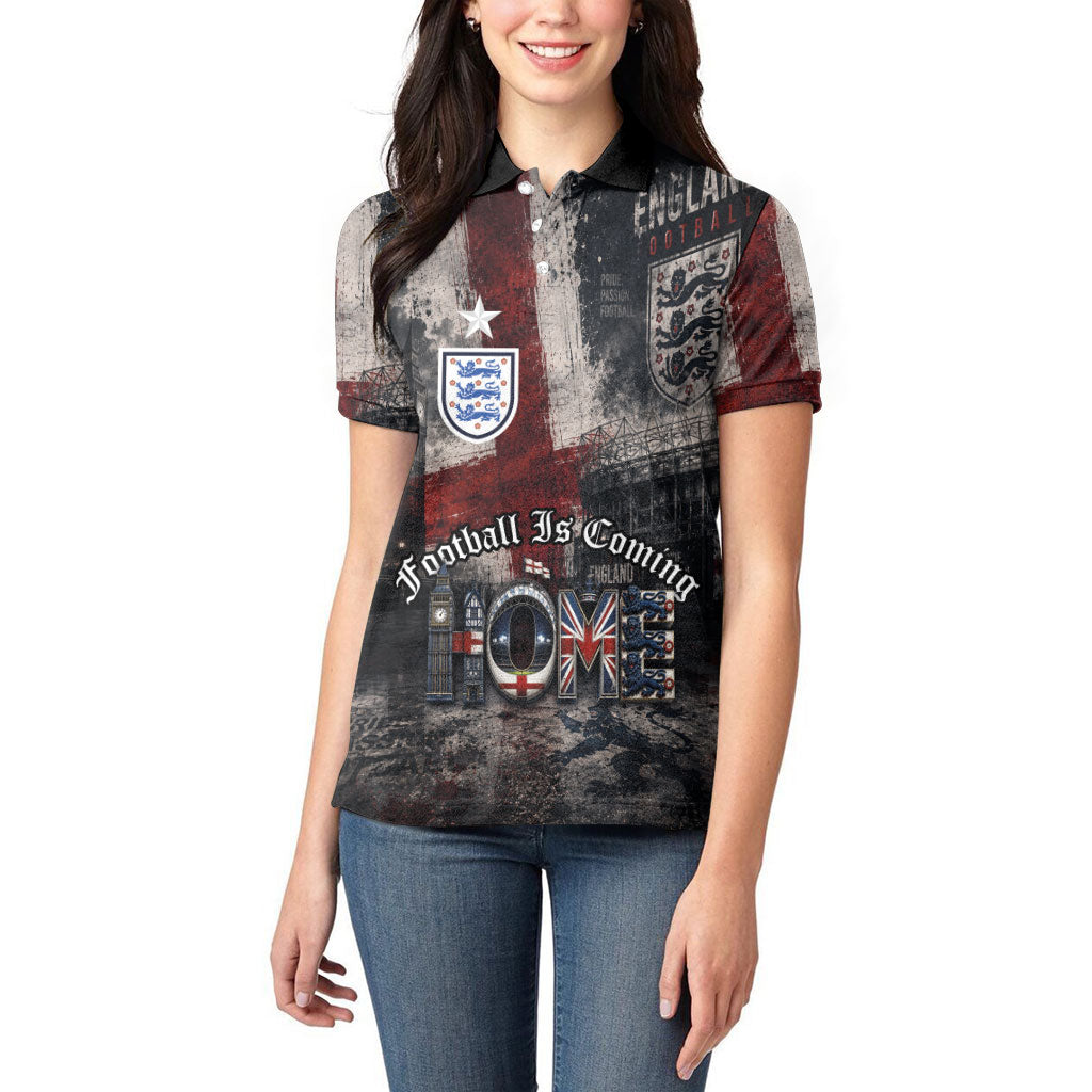 England National Football Women Polo Shirt Football is Coming Home Typography Grunge Style