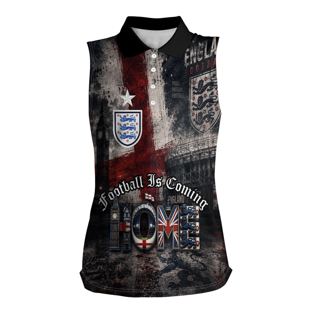 England National Football Women Sleeveless Polo Shirt Football is Coming Home Typography Grunge Style
