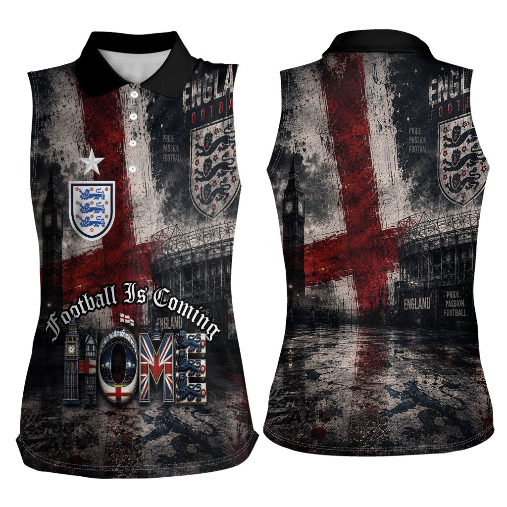England National Football Women Sleeveless Polo Shirt Football is Coming Home Typography Grunge Style