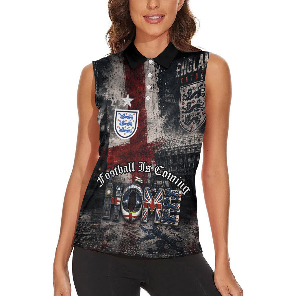England National Football Women Sleeveless Polo Shirt Football is Coming Home Typography Grunge Style