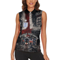 England National Football Women Sleeveless Polo Shirt Football is Coming Home Typography Grunge Style