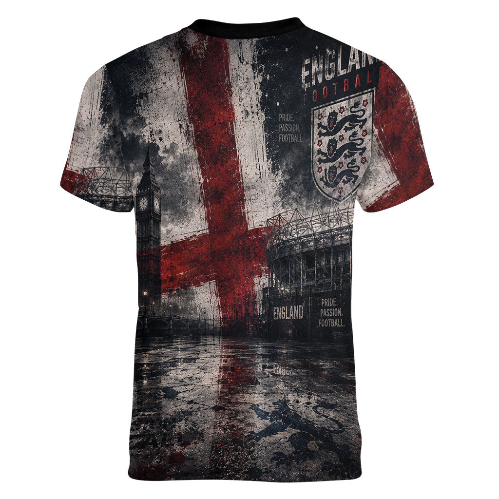 England National Football Women V-Neck T-Shirt Football is Coming Home Typography Grunge Style