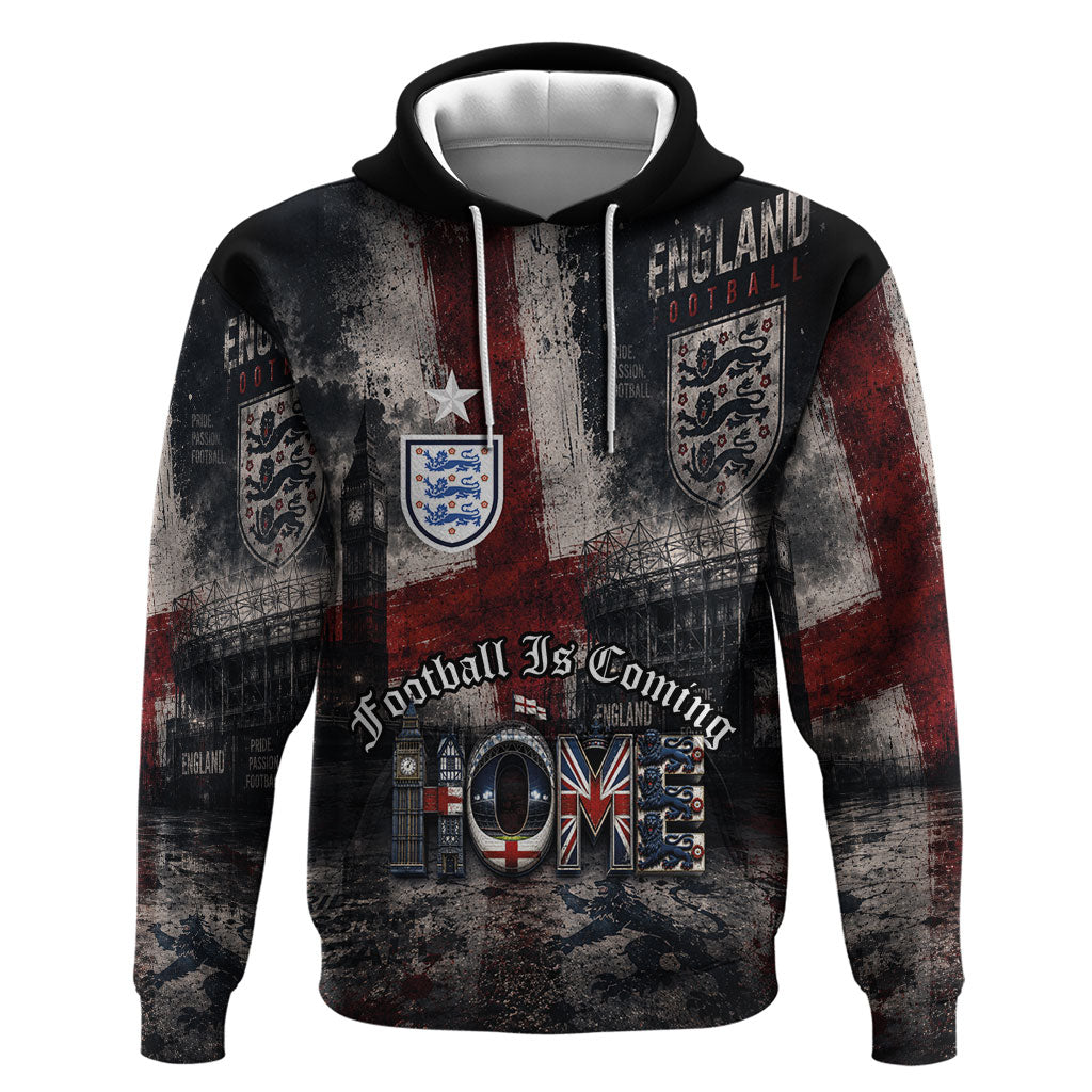 England National Football Zip Hoodie Football is Coming Home Typography Grunge Style