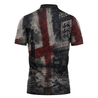 England National Football Zipper Polo Shirt Football is Coming Home Typography Grunge Style