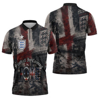 England National Football Zipper Polo Shirt Football is Coming Home Typography Grunge Style