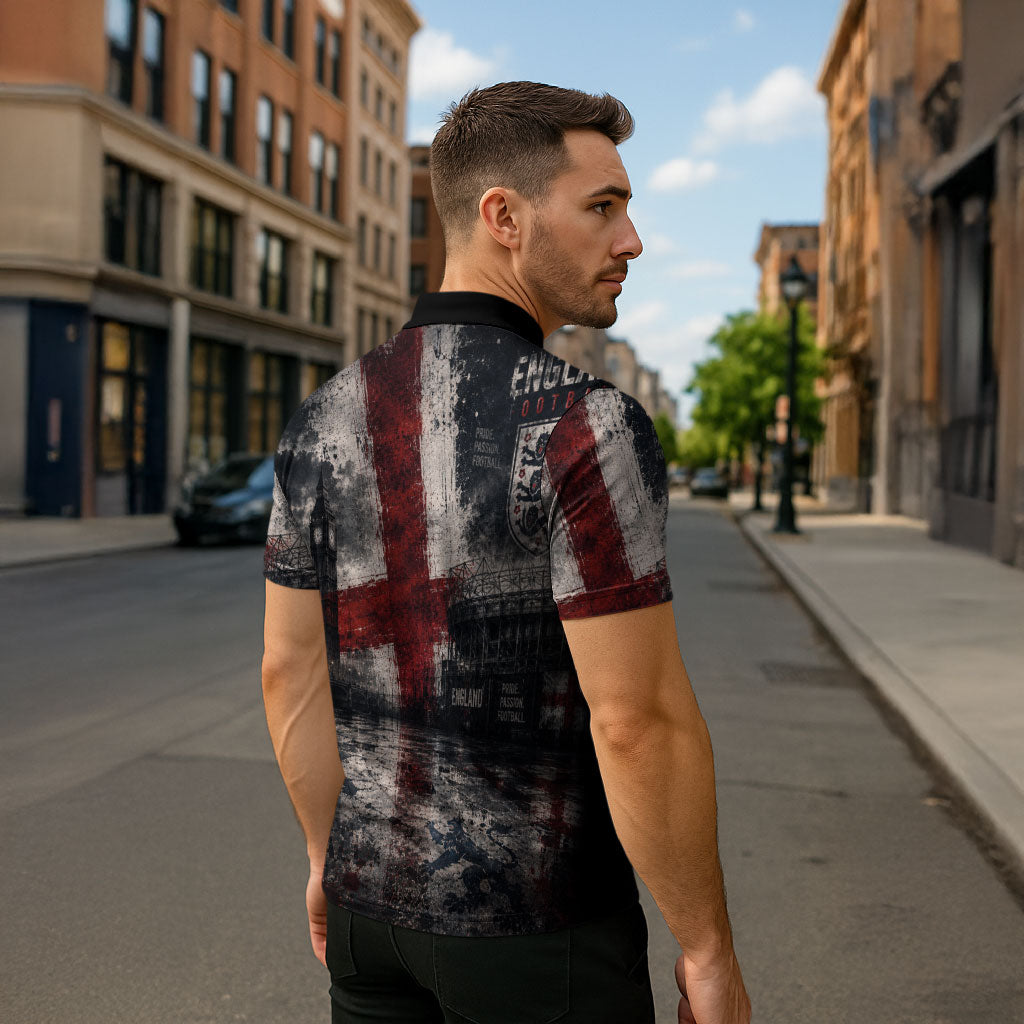 England National Football Zipper Polo Shirt Football is Coming Home Typography Grunge Style
