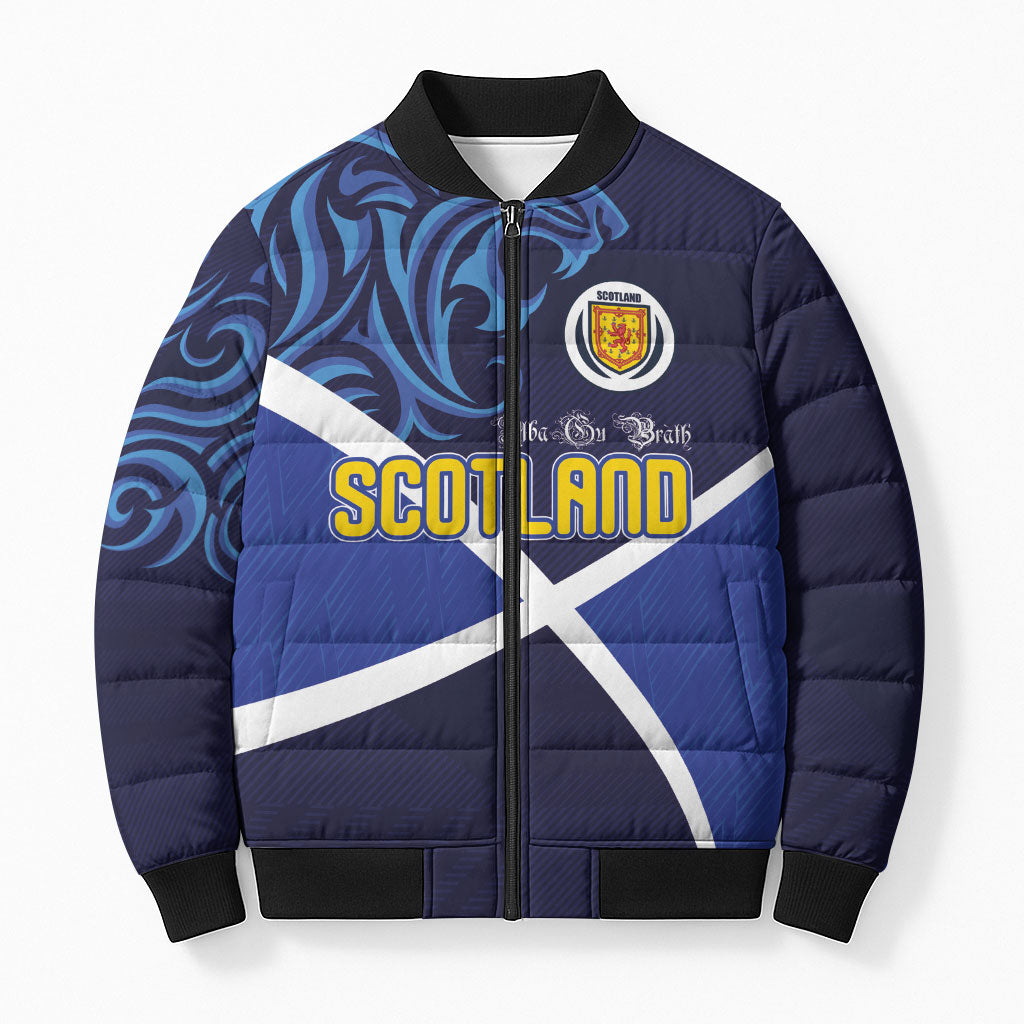 Custom Scotland National Football Bomber Puffer Jacket Lions with Flag Sporty Tartan Style