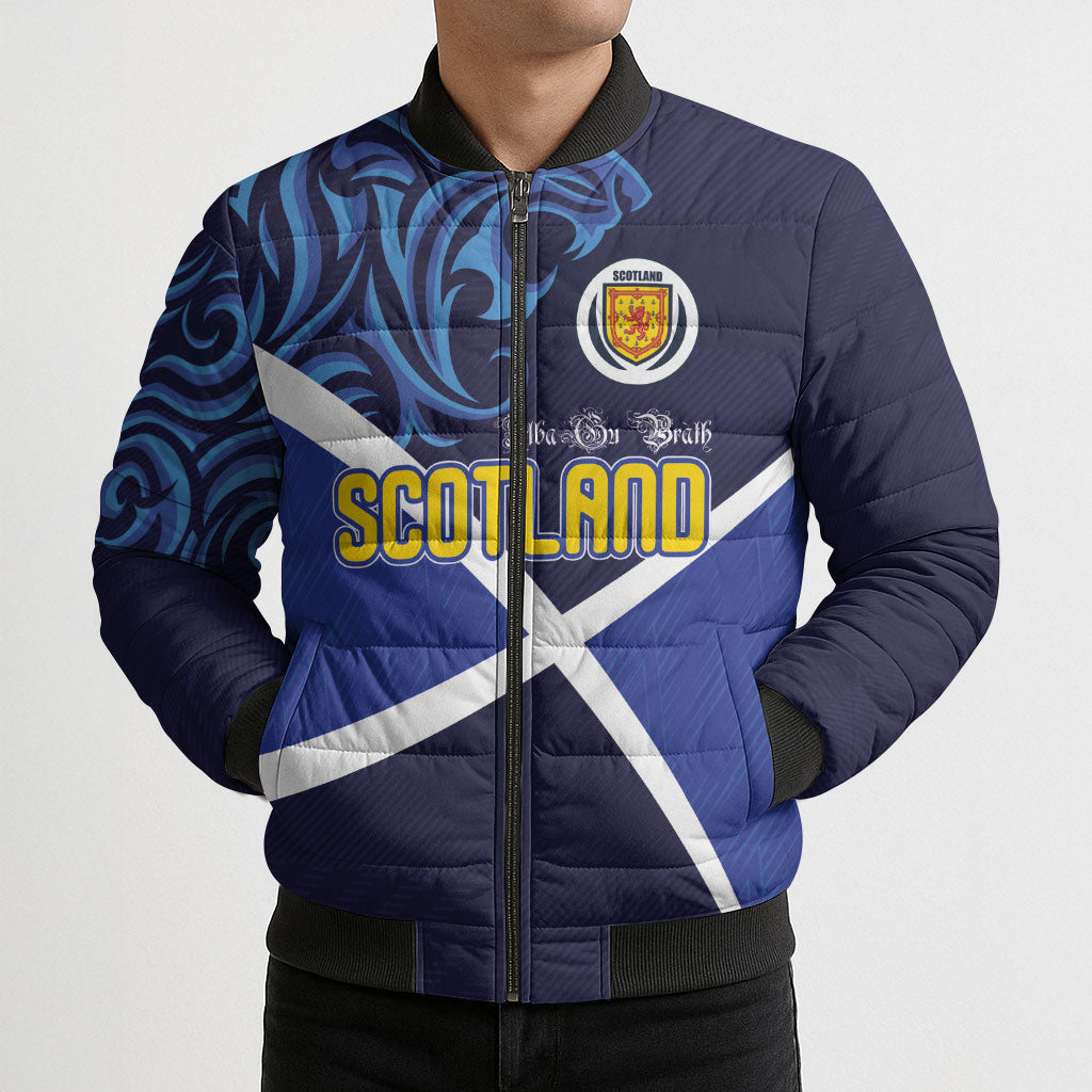 Custom Scotland National Football Bomber Puffer Jacket Lions with Flag Sporty Tartan Style
