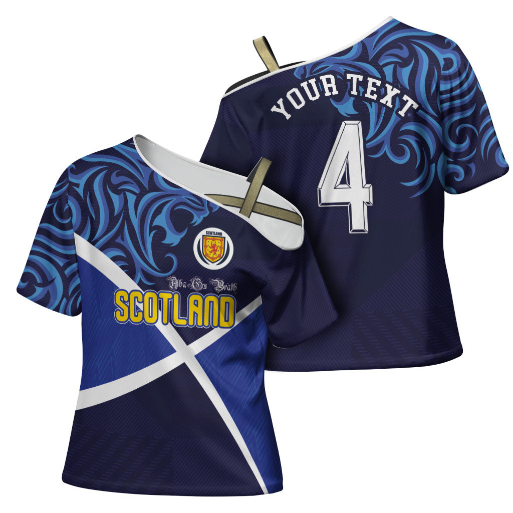 Custom Scotland National Football Cross Shoulder Shirt Lions with Flag Sporty Tartan Style