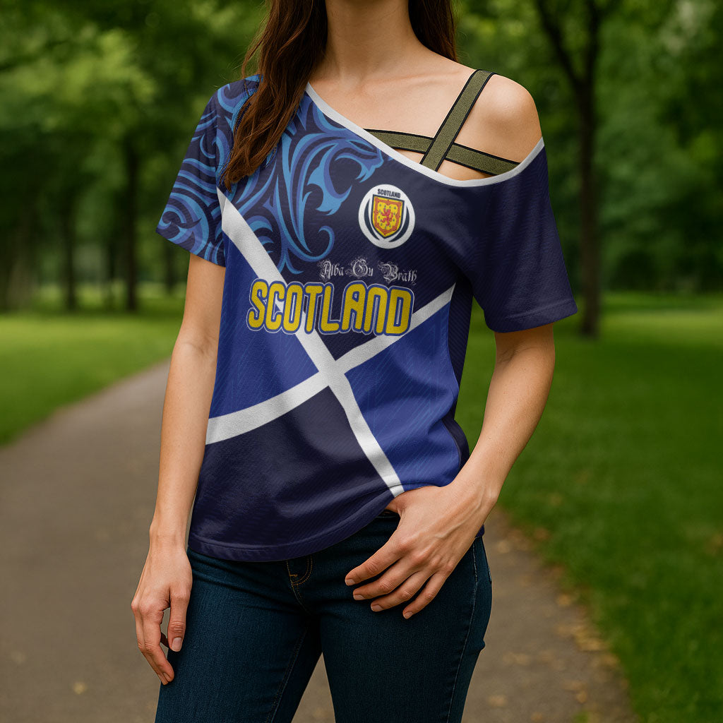 Custom Scotland National Football Cross Shoulder Shirt Lions with Flag Sporty Tartan Style