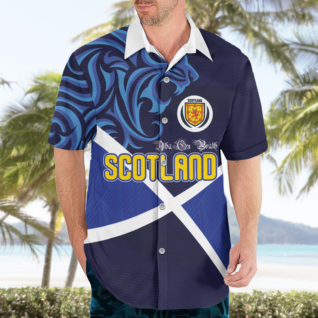 Custom Scotland National Football Hawaiian Shirt Lions with Flag Sporty Tartan Style