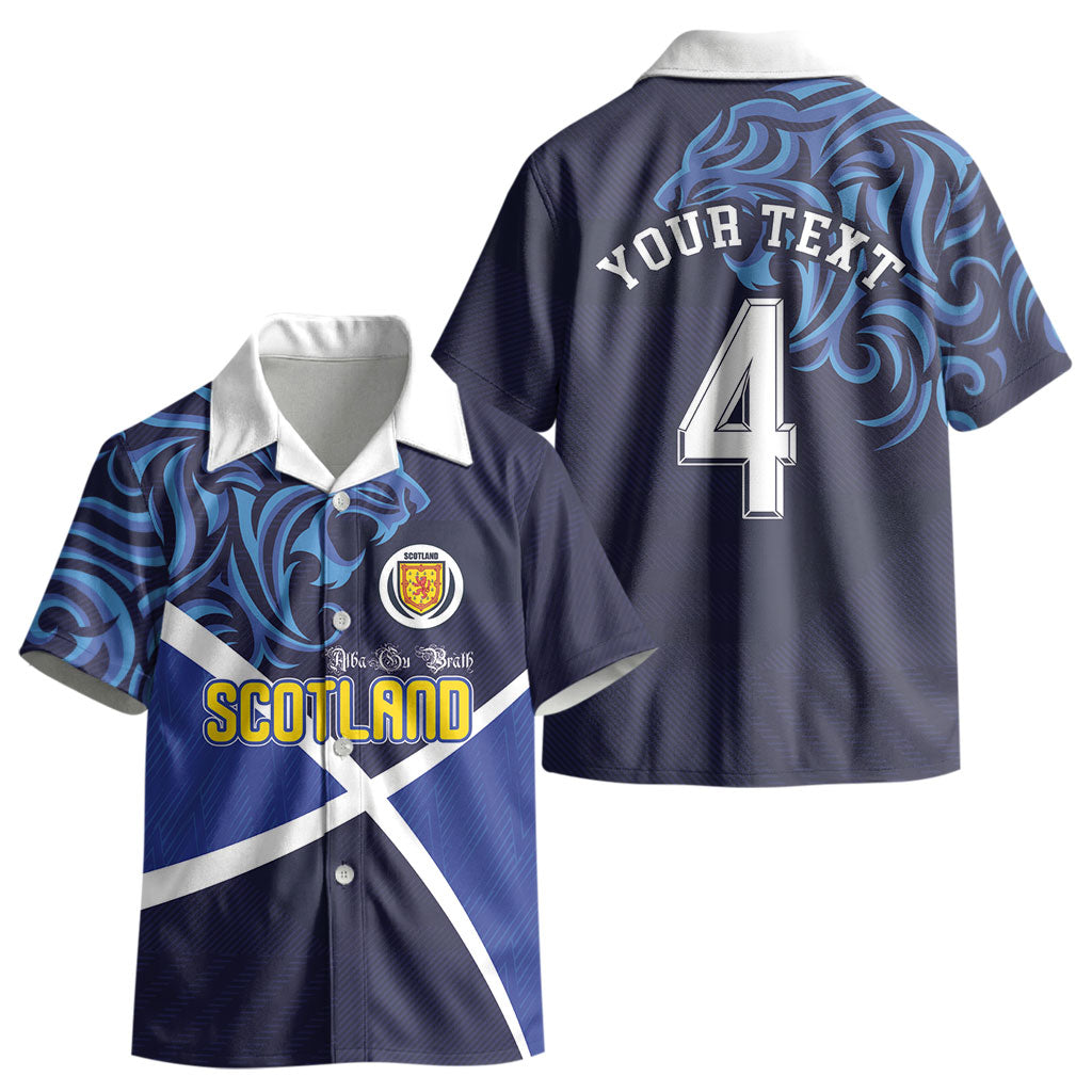 Custom Scotland National Football Kid Hawaiian Shirt Lions with Flag Sporty Tartan Style LT03