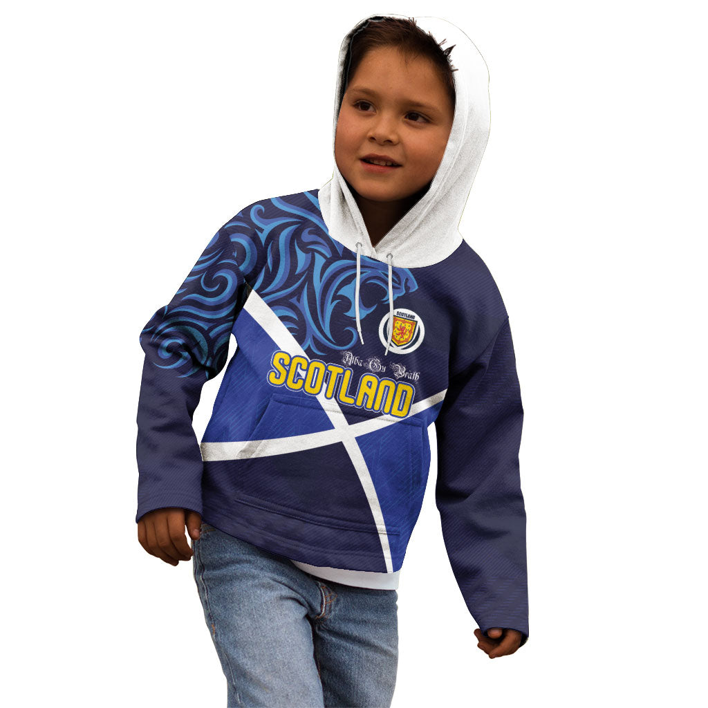Custom Scotland National Football Kid Hoodie Lions with Flag Sporty Tartan Style