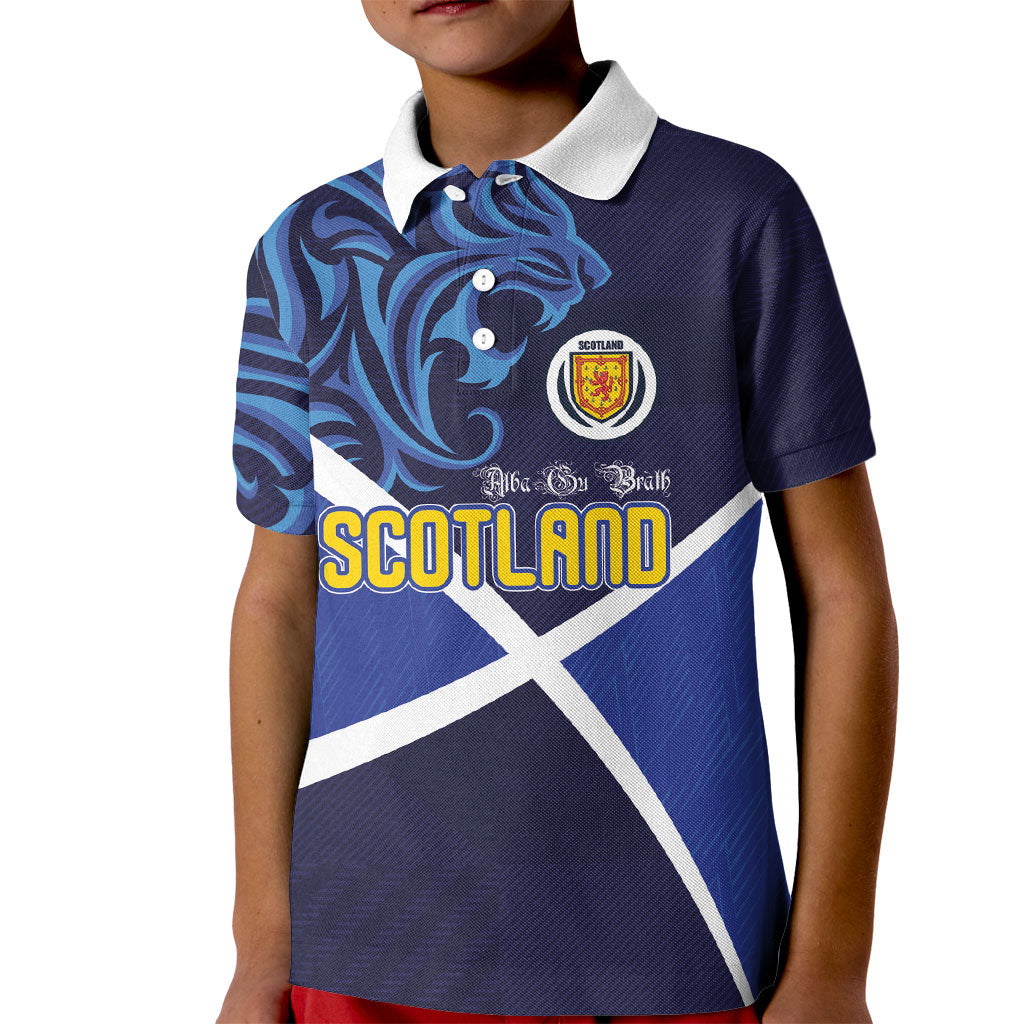 Custom Scotland National Football Kid Polo Shirt Lions with Flag Sporty Tartan Style
