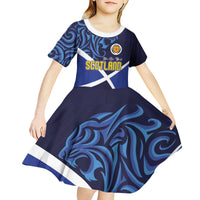 Custom Scotland National Football Kid Short Sleeve Dress Lions with Flag Sporty Tartan Style