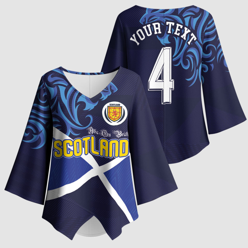 Custom Scotland National Football Kimono Sleeve Blouse Lions with Flag Sporty Tartan Style