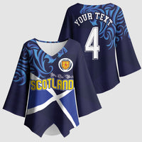 Custom Scotland National Football Kimono Sleeve Blouse Lions with Flag Sporty Tartan Style