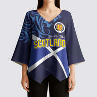 Custom Scotland National Football Kimono Sleeve Blouse Lions with Flag Sporty Tartan Style