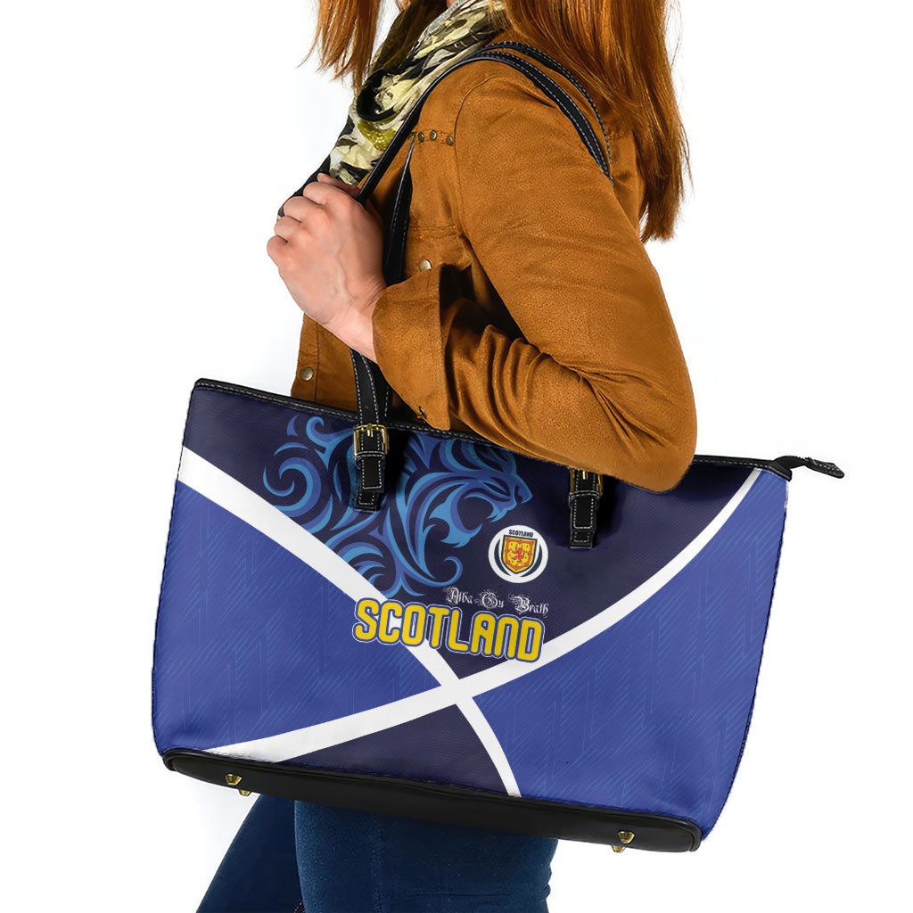 Scotland National Football Leather Tote Bag Lions with Flag Sporty Tartan Style