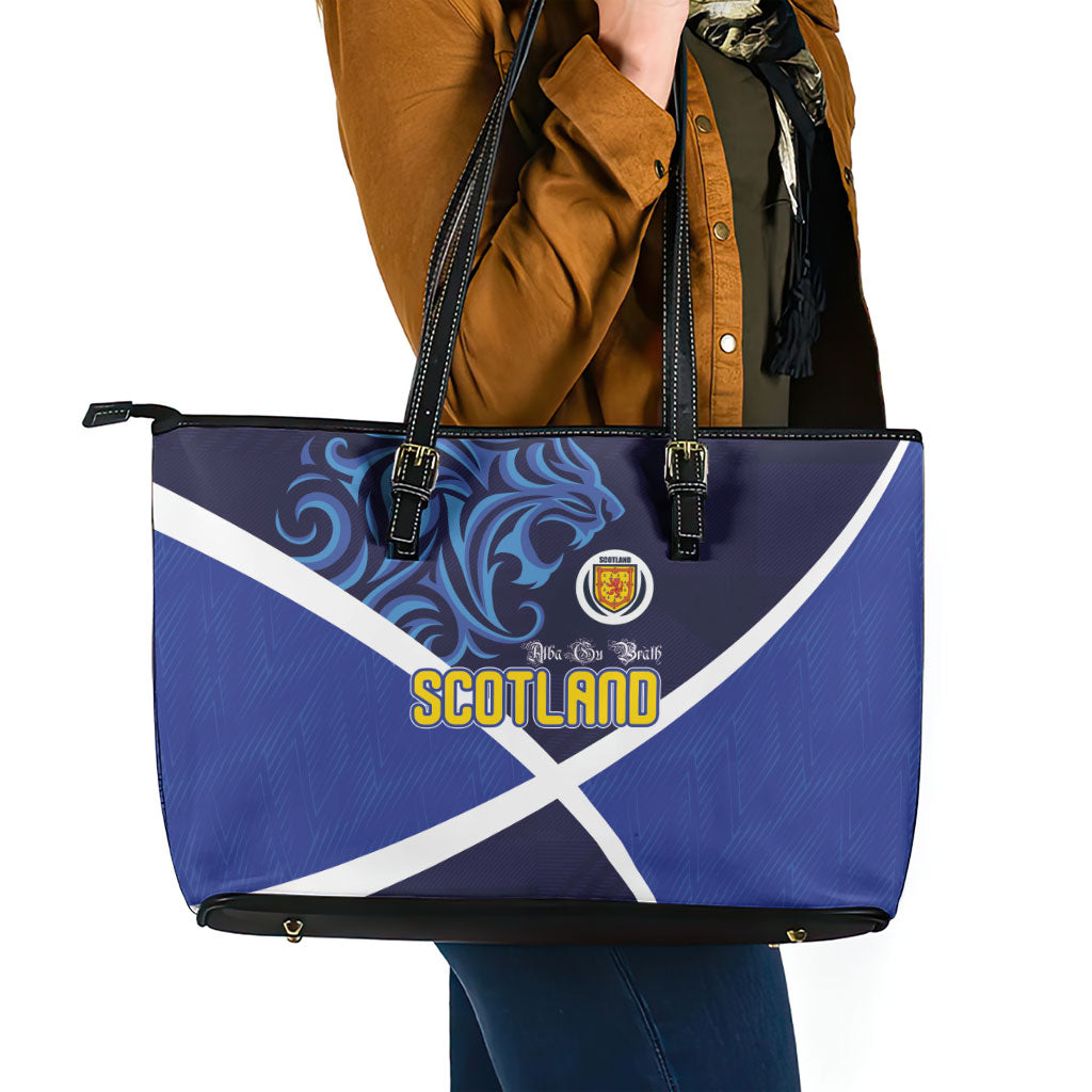 Scotland National Football Leather Tote Bag Lions with Flag Sporty Tartan Style