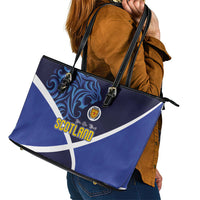 Scotland National Football Leather Tote Bag Lions with Flag Sporty Tartan Style