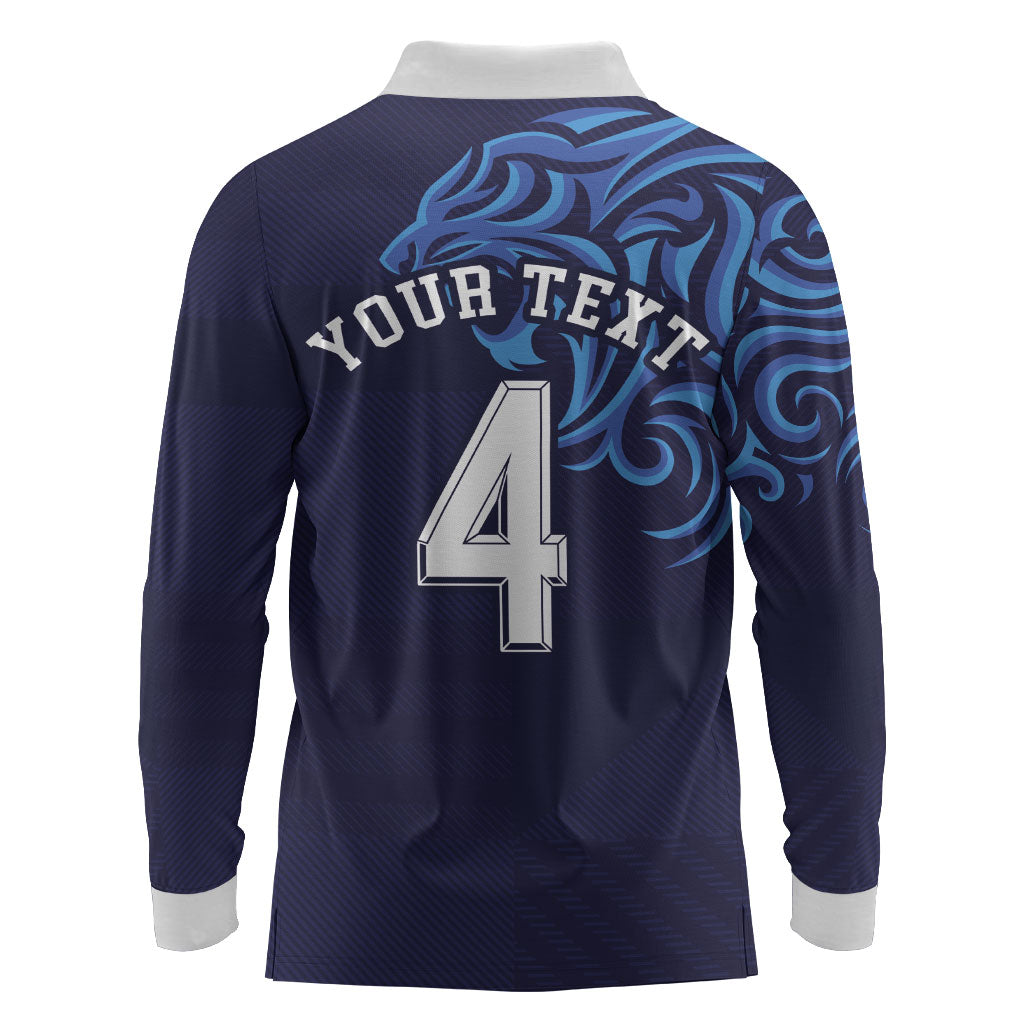 Custom Scotland National Football Long Sleeve Polo Shirt Lions with Flag Sporty Tartan Style