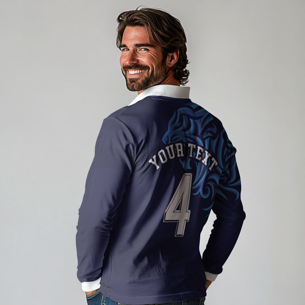 Custom Scotland National Football Long Sleeve Polo Shirt Lions with Flag Sporty Tartan Style