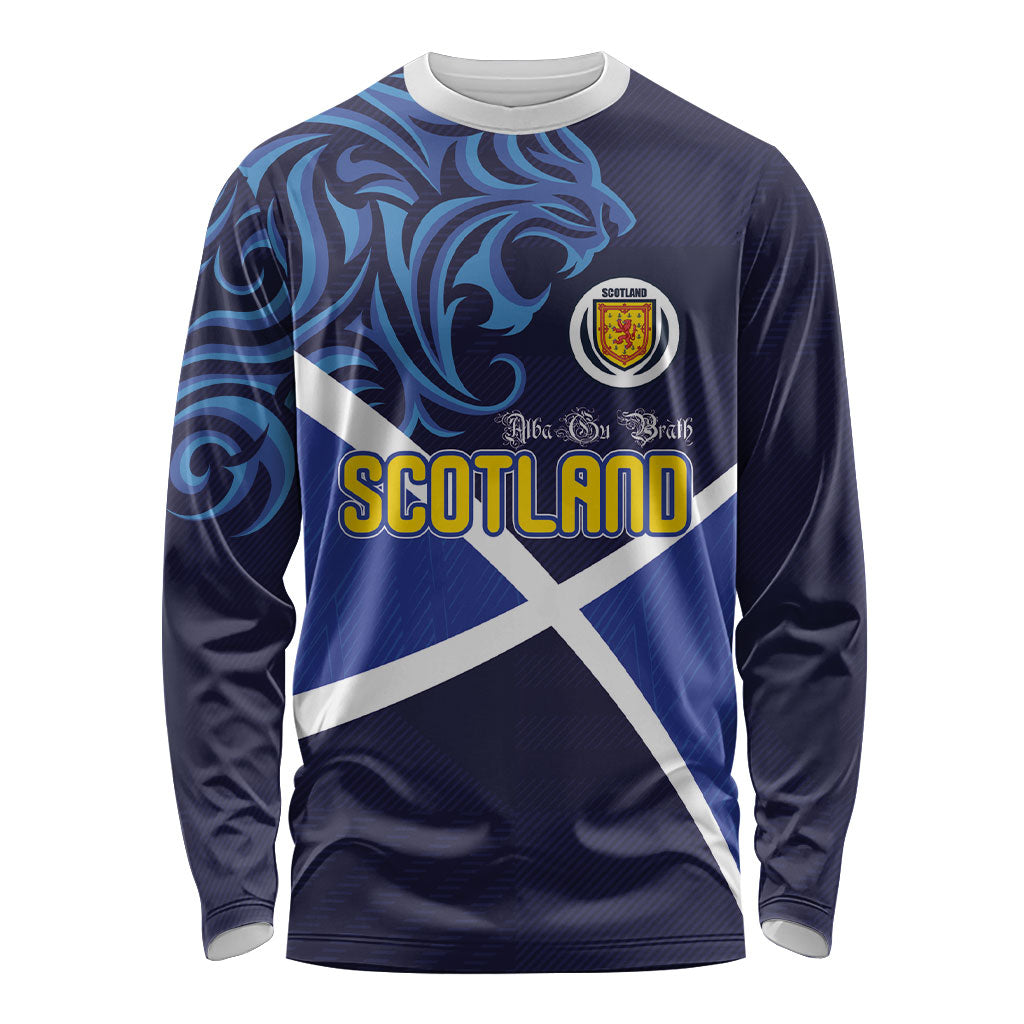 Custom Scotland National Football Long Sleeve Shirt Lions with Flag Sporty Tartan Style