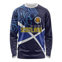 Custom Scotland National Football Long Sleeve Shirt Lions with Flag Sporty Tartan Style