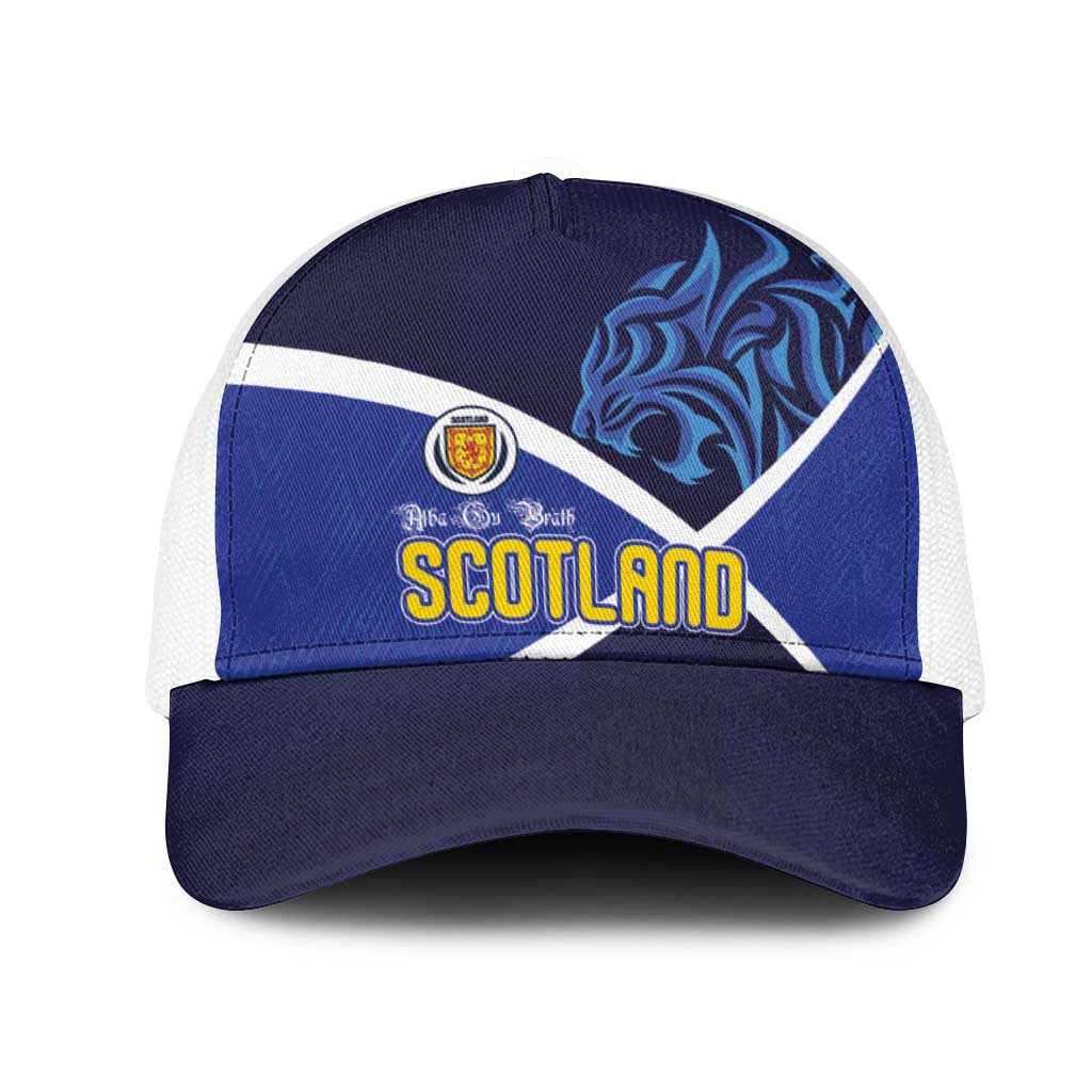 Scotland National Football Mesh Trucker Cap Lions with Flag Sporty Tartan Style