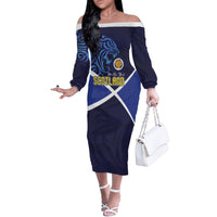 Custom Scotland National Football Off The Shoulder Long Sleeve Dress Lions with Flag Sporty Tartan Style