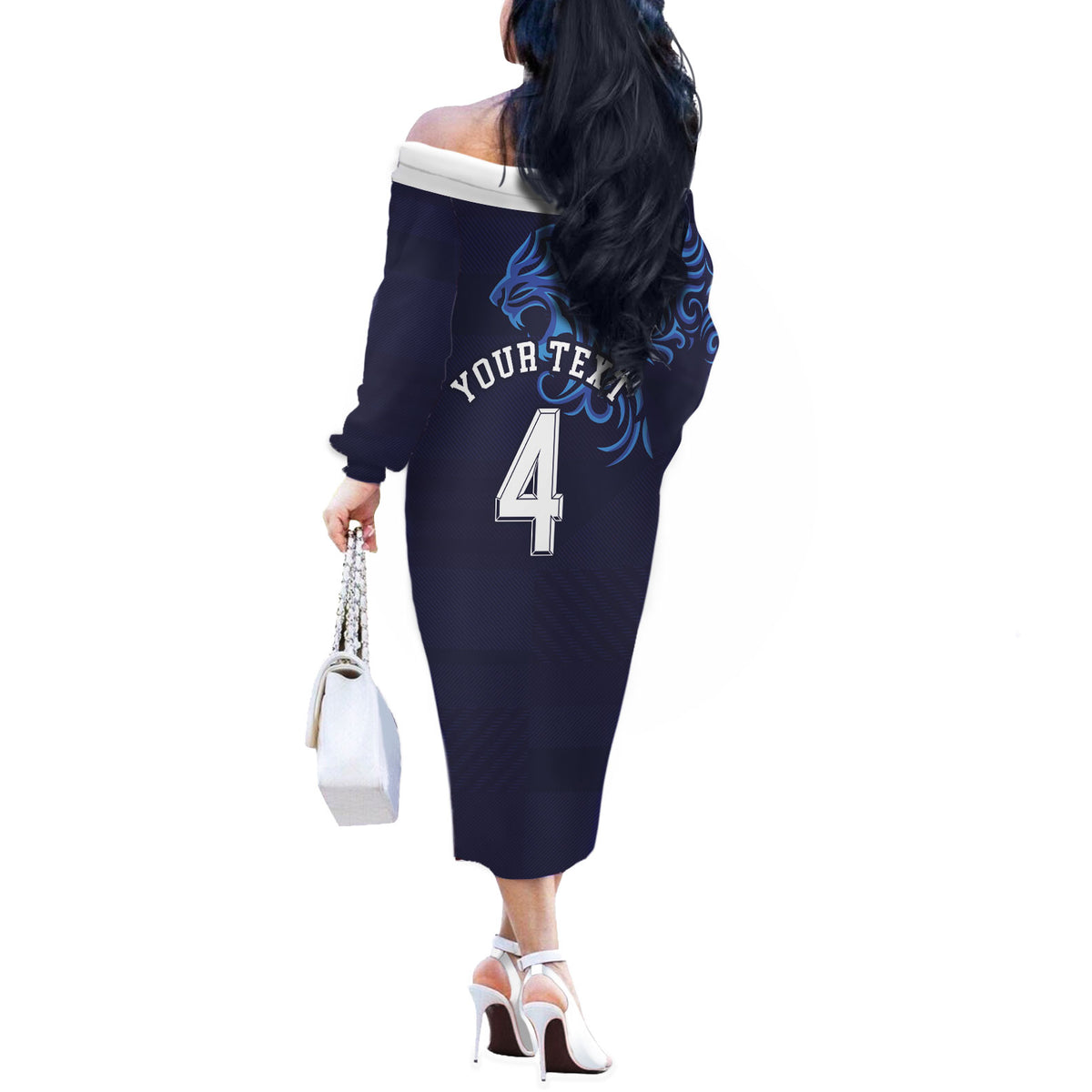 Custom Scotland National Football Off The Shoulder Long Sleeve Dress Lions with Flag Sporty Tartan Style